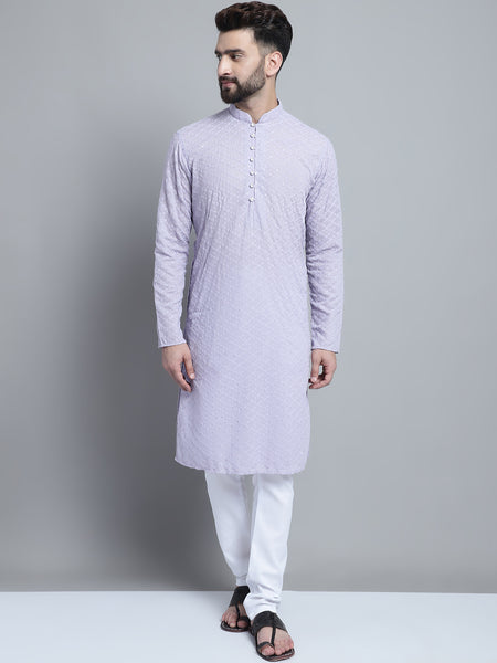 Lavender Chikankari Embroidery Cotton Kurta Pajama by Treemoda