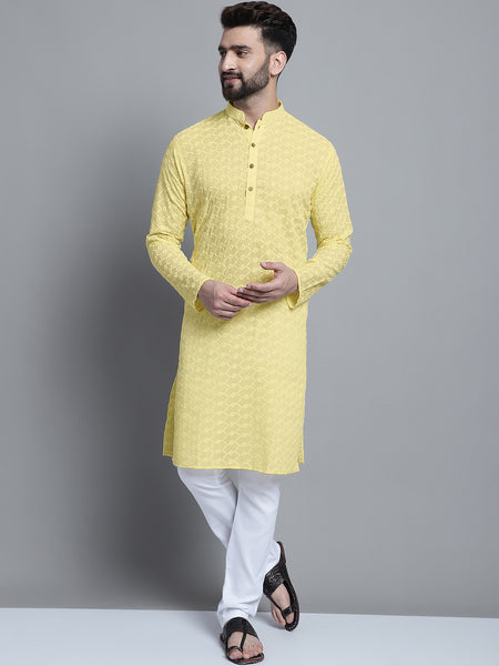 Cream Color Chikankari Embroidery Cotton Kurta Pajama by Treemoda