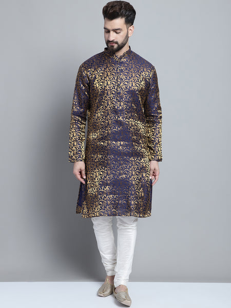 Designer Blue Brocade Kurta Pajama Set by Treemoda