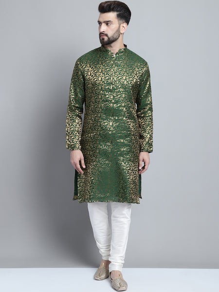 Golden Detailing Brocade Kurta Pajama Set by Treemoda