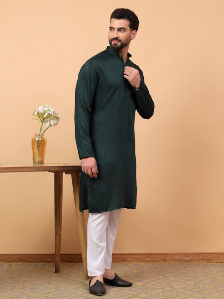 Traditional Ethnic Wear  Embellished Sequinned  Straight Rayon Green  Kurta Pyjama Set  For Men