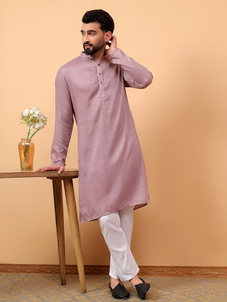 Traditional Ethnic Wear Lavender  Embellished Sequinned  Straight Rayon  Kurta Pyjama Set  For Men