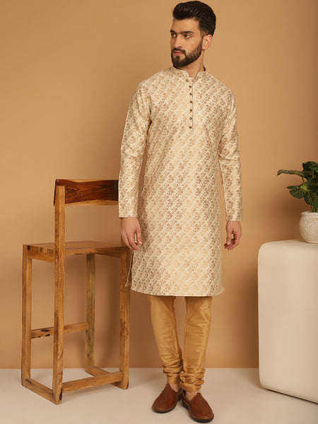 Designer Golden Brocade Kurta Pajama Set by Treemoda