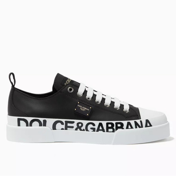 Premium Black & White Logo Low-Top Designer  Portofini Sneakers for Men