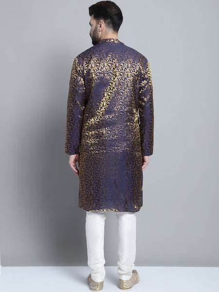 Designer Blue Brocade Kurta Pajama Set by Treemoda