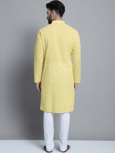 Cream Color Chikankari Embroidery Cotton Kurta Pajama by Treemoda