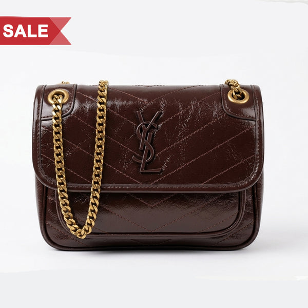 Chic Brown Quilted Chain Shoulder Bag with Gold Hardware