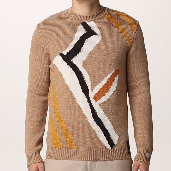 Luxury Beige Men’s Pullover with Modern Abstract Pattern
