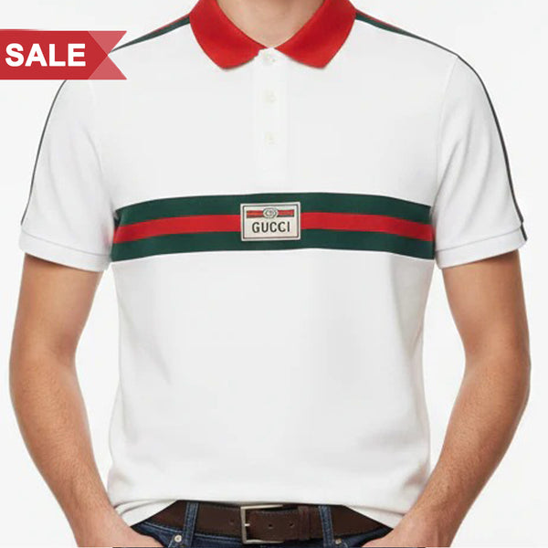 White Polo T-Shirt with Signature Stripe Smart & Premium Look