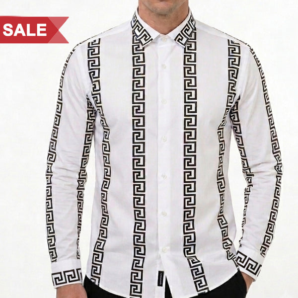 Men's Premium White Greek Pattern Designer Shirt