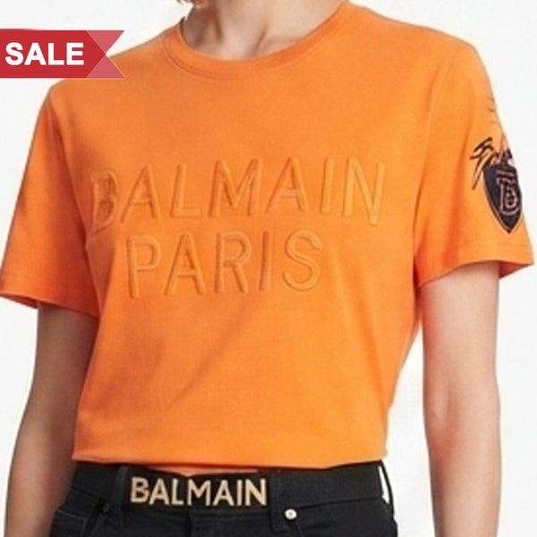 Women's Premium Orange Embossed  T-Shirt  Round Neck Half Sleeve Casual Tee