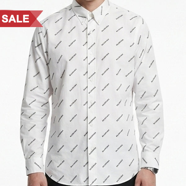 Men’s White All-Over Logo Print Premium Shirt