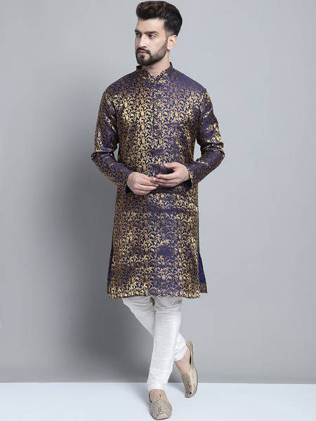 Designer Blue Brocade Kurta Pajama Set by Treemoda