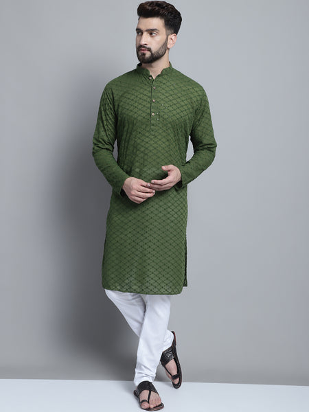 Green Chikankari Embroidery Cotton Kurta Pajama Set by Treemoda