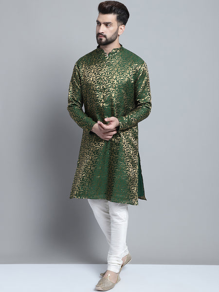 Golden Detailing Brocade Kurta Pajama Set by Treemoda