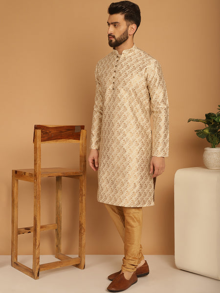 Designer Golden Brocade Kurta Pajama Set by Treemoda