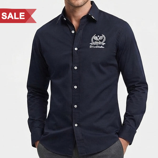 Men’s Premium Navy Blue Full-Sleeve Casual Shirt with Wimbledon Embroidered Logo