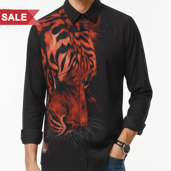 Bold Tiger Print Black Designer Shirt