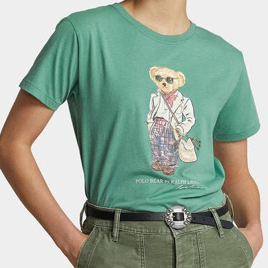 Premium Polo Bear Graphic Green T-Shirt for Women