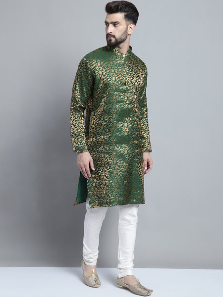 Golden Detailing Brocade Kurta Pajama Set by Treemoda
