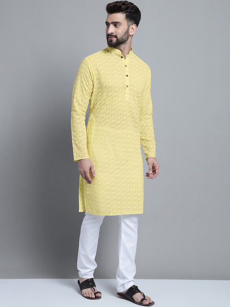 Cream Color Chikankari Embroidery Cotton Kurta Pajama by Treemoda