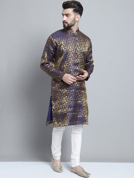 Designer Blue Brocade Kurta Pajama Set by Treemoda