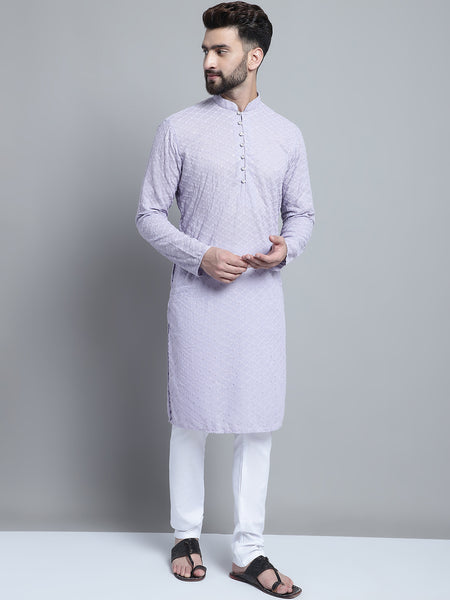 Lavender Chikankari Embroidery Cotton Kurta Pajama by Treemoda