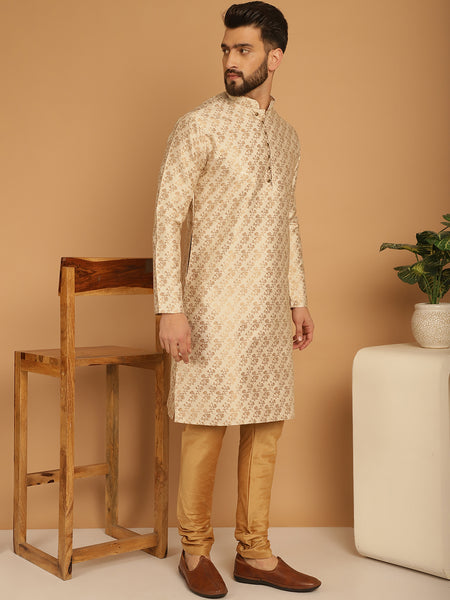Designer Golden Brocade Kurta Pajama Set by Treemoda