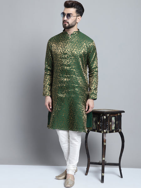 Golden Detailing Brocade Kurta Pajama Set by Treemoda