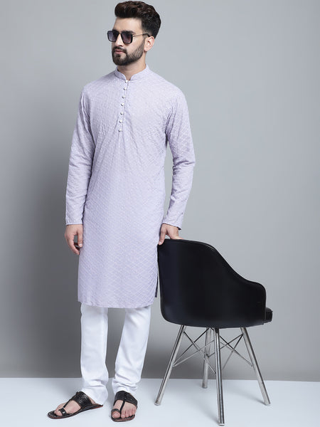 Lavender Chikankari Embroidery Cotton Kurta Pajama by Treemoda