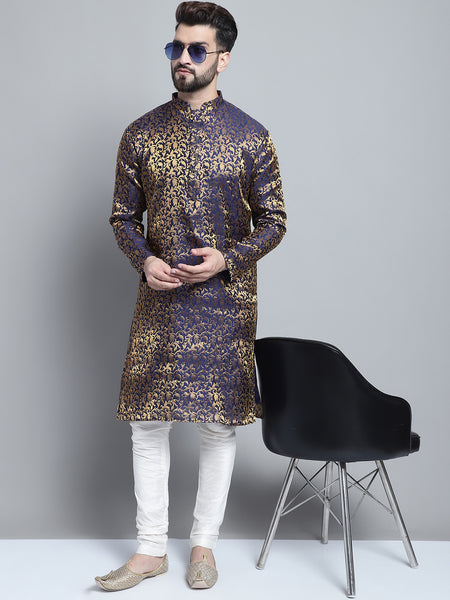 Designer Blue Brocade Kurta Pajama Set by Treemoda
