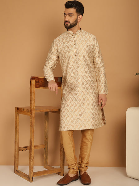 Designer Golden Brocade Kurta Pajama Set by Treemoda