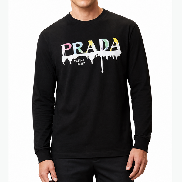 Premium Men's Black Graphic Full Sleeve T-Shirt – Regular Fit Crew Neck