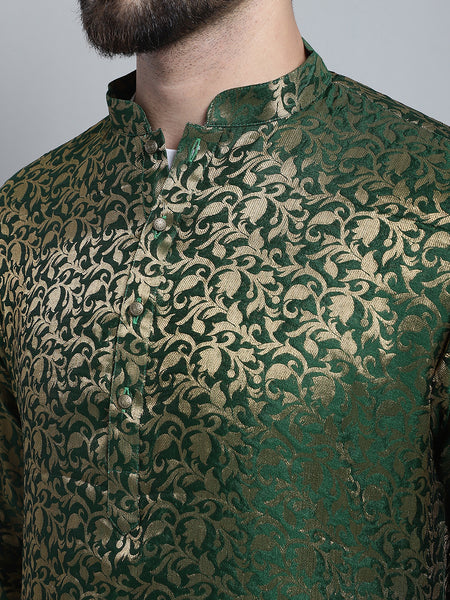 Golden Detailing Brocade Kurta Pajama Set by Treemoda