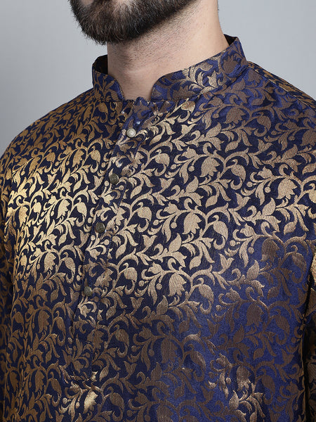 Designer Blue Brocade Kurta Pajama Set by Treemoda