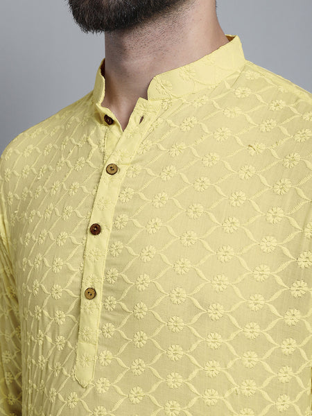 Cream Color Chikankari Embroidery Cotton Kurta Pajama by Treemoda