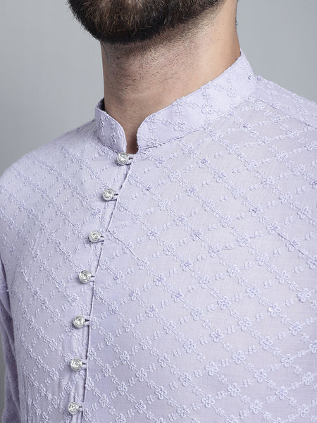 Lavender Chikankari Embroidery Cotton Kurta Pajama by Treemoda