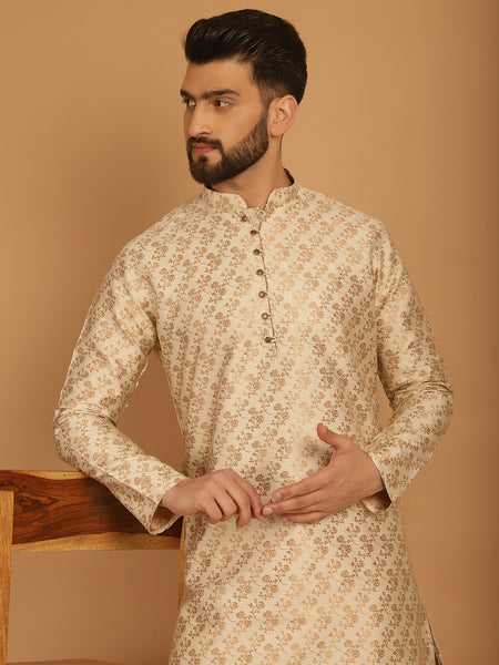 Designer Golden Brocade Kurta Pajama Set by Treemoda