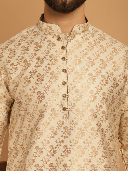 Designer Golden Brocade Kurta Pajama Set by Treemoda