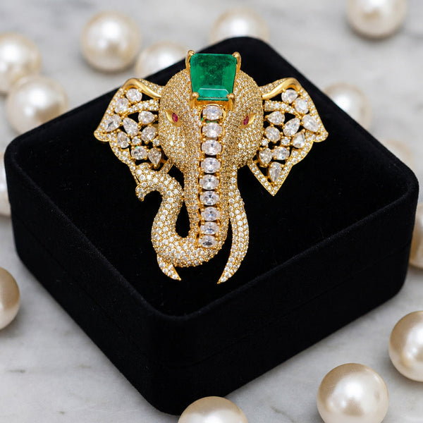 Royal Elephant Doublet Stone Designer Brooch Pin – Premium Golden Finish