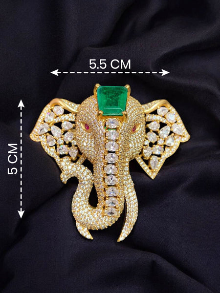 Royal Elephant Doublet Stone Designer Brooch Pin – Premium Golden Finish