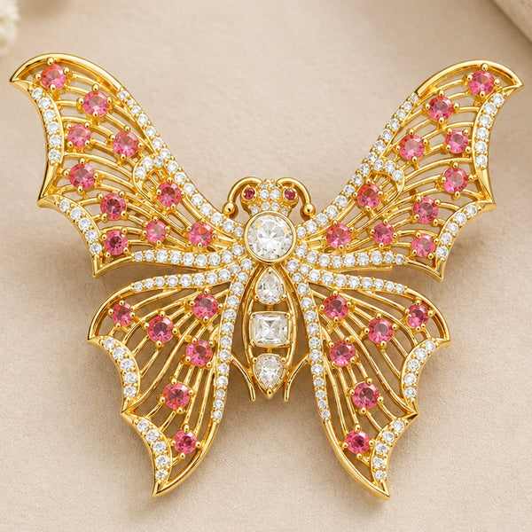 Butterfly Brooch for Women | Brass Brooch with AAA Quality AD Stones | Matt Golden Plated Statement Jewelry