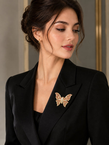 Butterfly Brooch for Women | Brass Brooch with AAA Quality AD Stones | Matt Golden Plated Statement Jewelry