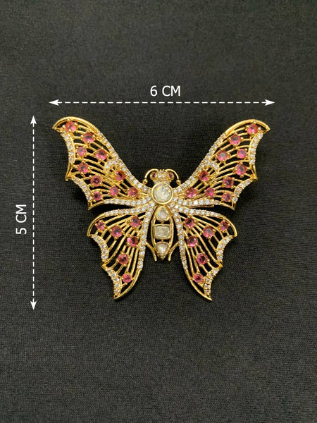 Butterfly Brooch for Women | Brass Brooch with AAA Quality AD Stones | Matt Golden Plated Statement Jewelry