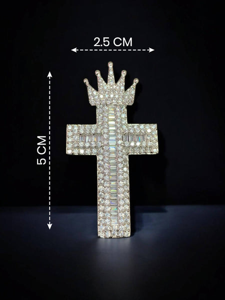 Premium Silver-Plated Crown Cross Brooch Pin | AAA Quality AD Brass Brooch
