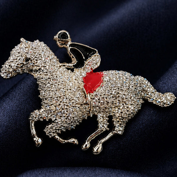 Royal Horse Rider Designer Brooch Pin Silver Finish with AAA AD Stones