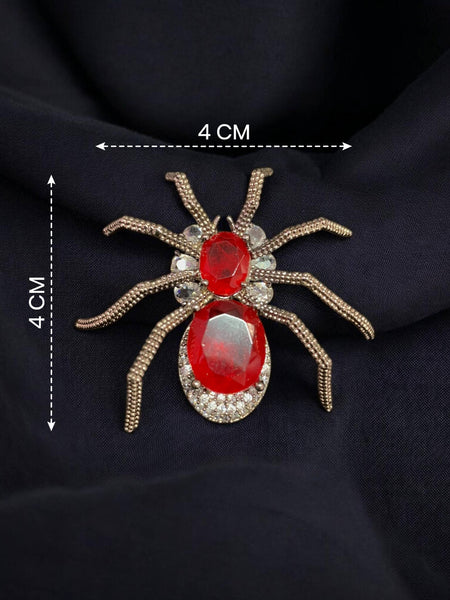 Handmade Red Spider Brooch Victorian Finish Brass with AAA AD Stones