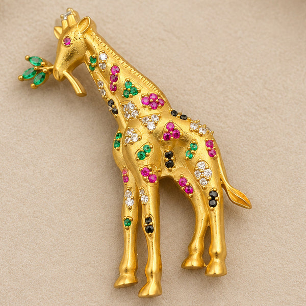 Matt Golden Giraffe Brooch with AAA Quality AD Stones – Brass Metal