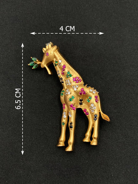 Matt Golden Giraffe Brooch with AAA Quality AD Stones – Brass Metal