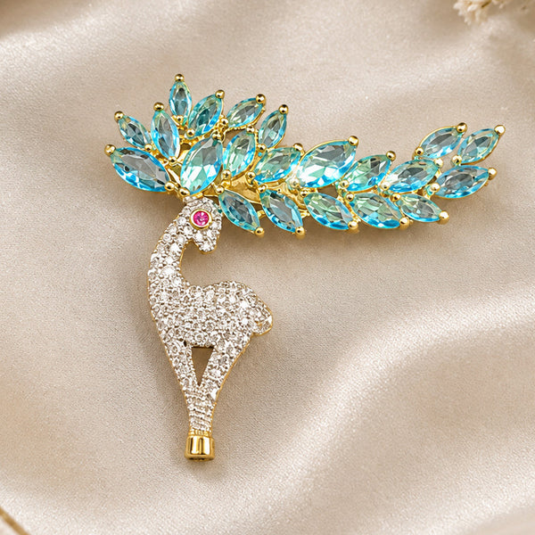 Luxury High-End Peacock Brooch in White Rhodium Plated Brass with AAA Quality AD Stones